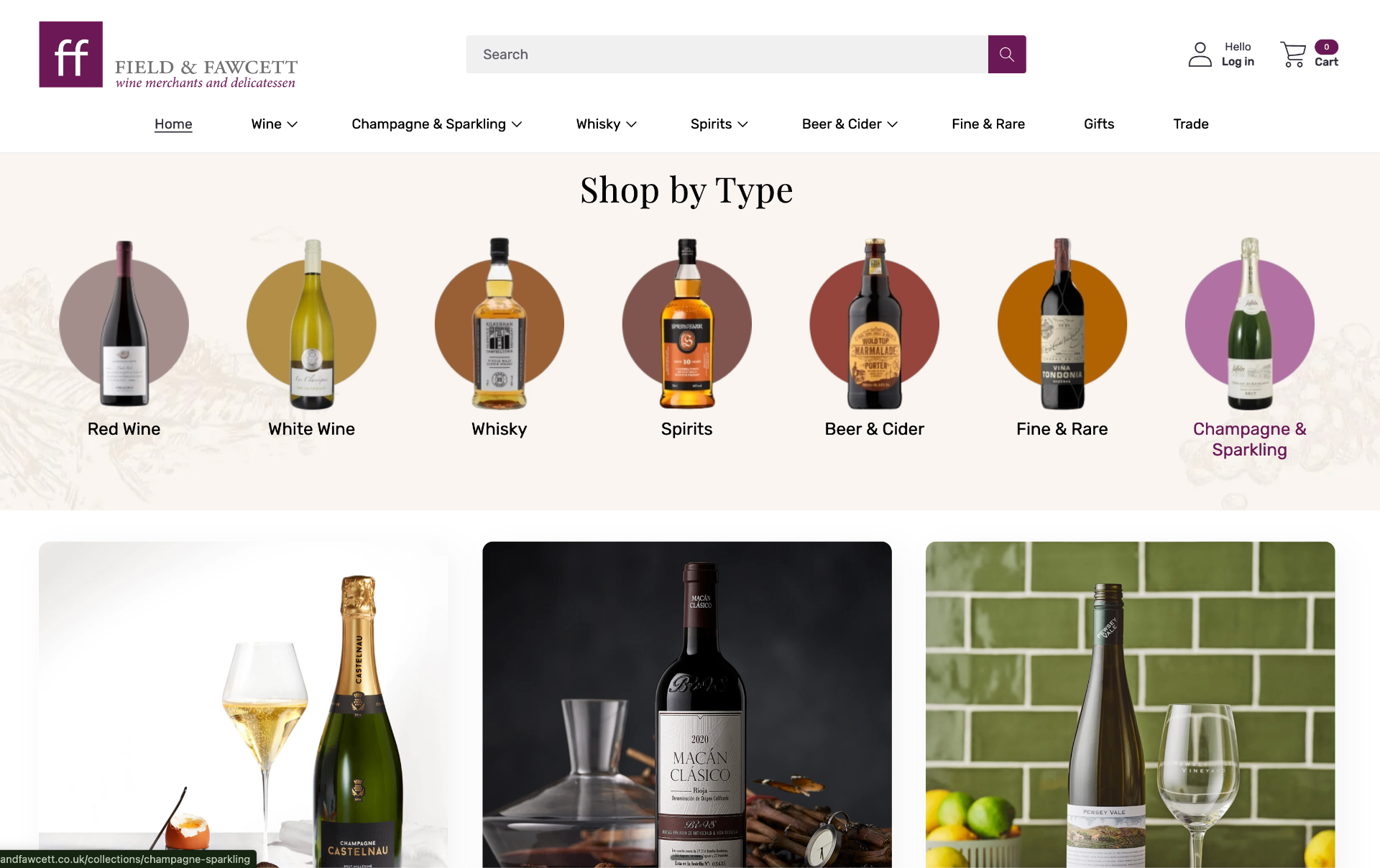 Field and Fawcett Shopify wine merchant ecommerce website