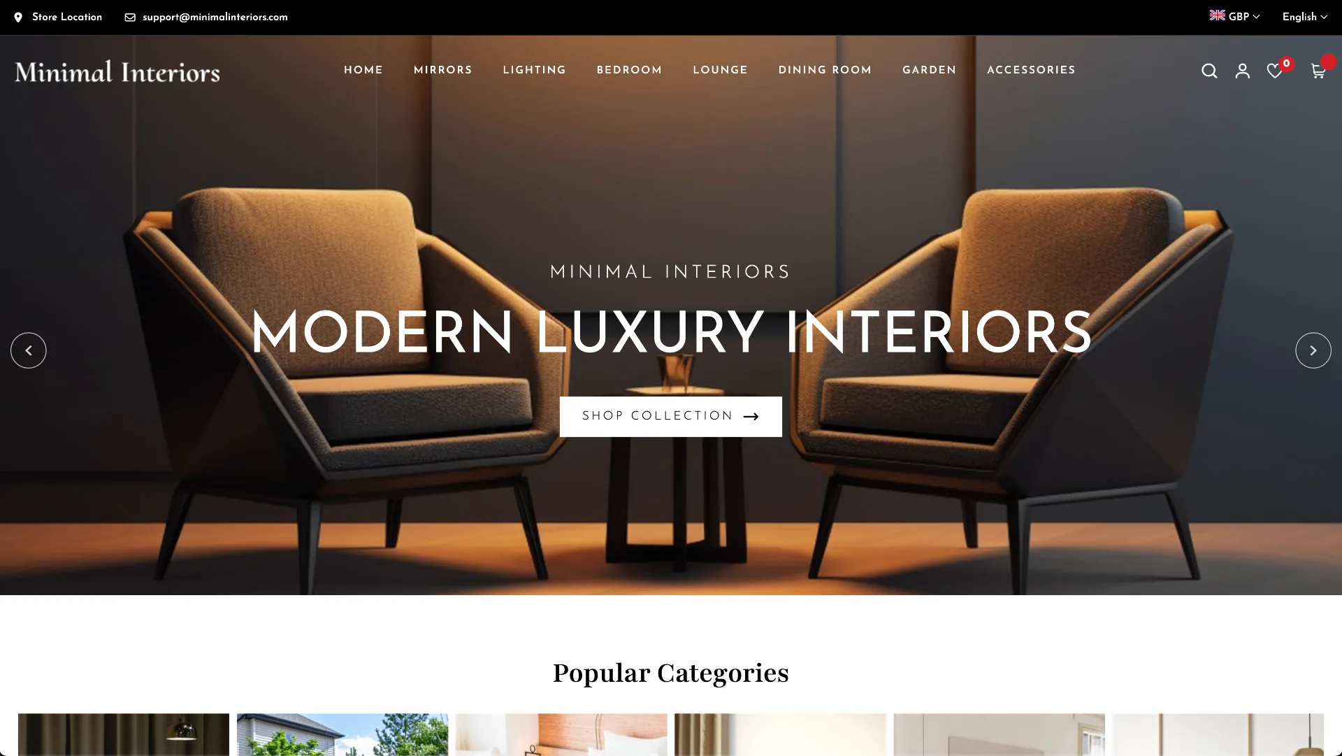 Luxury furniture ecommerce screenshot